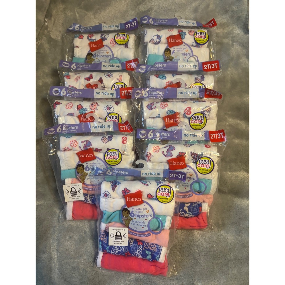 Hanes Toddler Girls Tagless Hipster Underwear 6 Pack Easy Care Cotton 2T-3T
